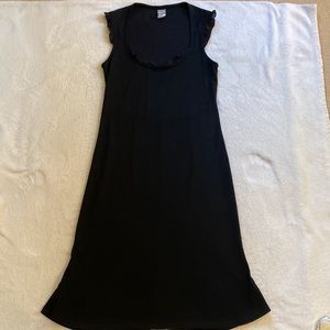 Anni Kuan black sleeveless ruffled swingy scoop neck shift dress Sz M EUC